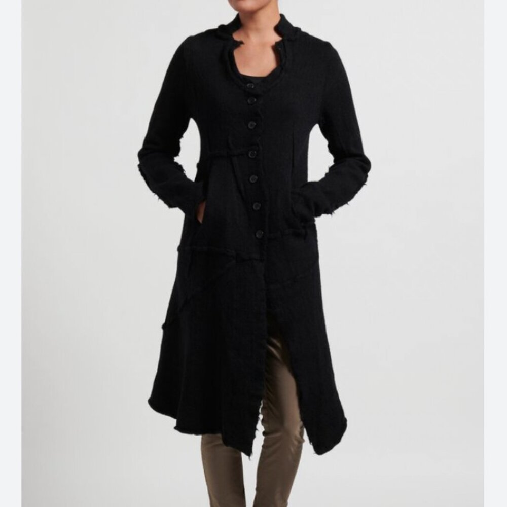 RUNDHOLZ Black Label Virgin Wool Asymmetric Dramatic‎ Knitted Black Button Coat